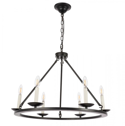 Elegant Lighting Maine 6 light in Black chandelier Model: LD6010D26BK