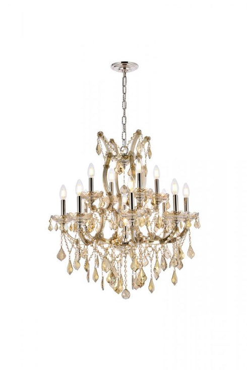Elegant Lighting Maria Theresa 13 light in Chrome Chandelier Golden Teak (Smoky) Royal Cut Crystal Model: 2800D27C-GT/RC