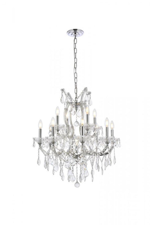 Elegant Lighting Maria Theresa 13 light in Chrome Chandelier Golden Teak (Smoky) Royal Cut Crystal Model: 2800D27C-GT/RC