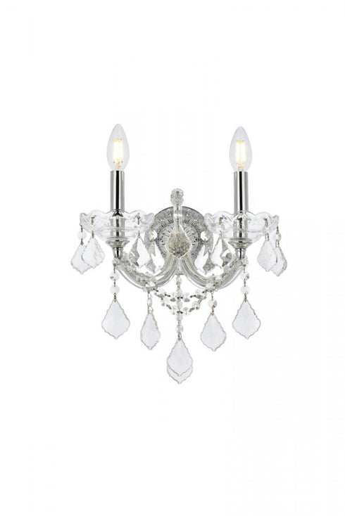 Elegant Lighting Maria Theresa 2 light in Chrome Wall Sconce Golden Teak (Smoky) Royal Cut Crystal Model: 2800W2C-GT/RC
