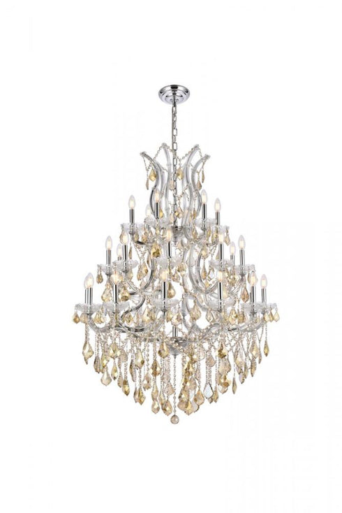 Elegant Lighting Maria Theresa 28 light in Chrome Chandelier Golden Teak (Smoky) Royal Cut Crystal Model: 2800D38C-GT/RC