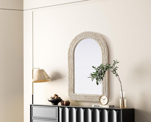 Elegant Lighting Marlowe Arch Cornhusk Mirror 24x36 Inch in Linen White Model: MR4G2436LN