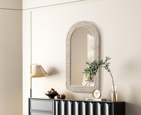 Elegant Lighting Marlowe Arch Cornhusk Mirror 24x42 Inch in Linen White Model: MR4G2442LN