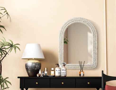 Elegant Lighting Marlowe Arch Cornhusk Mirror 27x36 Inch in Linen White Model: MR4G2736LN