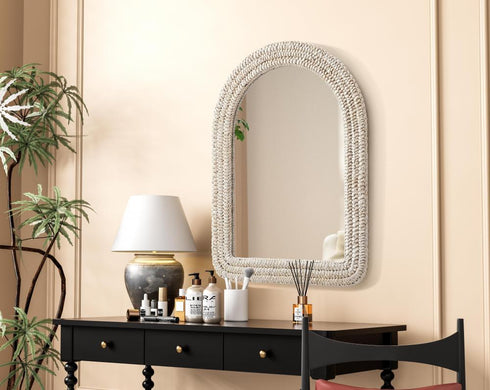 Elegant Lighting Marlowe Arch Cornhusk Mirror 27x36 Inch in Linen White Model: MR4G2736LN