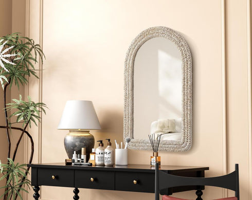 Elegant Lighting Marlowe Arch Cornhusk Mirror 27x42 Inch in Linen White Model: MR4G2742LN