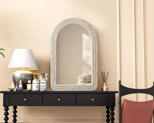Elegant Lighting Marlowe Arch Cornhusk Mirror 27x42 Inch in Linen White Model: MR4G2742LN