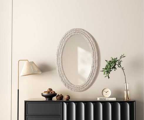 Elegant Lighting Marlowe Oval Cornhusk Mirror 24x36 Inch in Linen White Model: MR4C2436LN