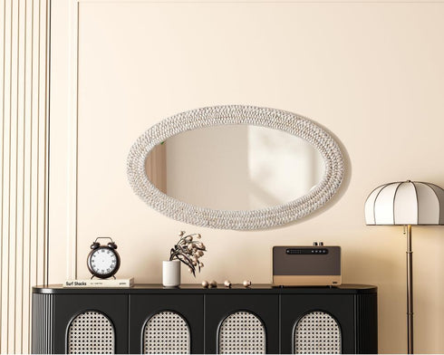 Elegant Lighting Marlowe Oval Cornhusk Mirror 24x42 Inch in Linen White Model: MR4C2442LN
