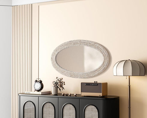 Elegant Lighting Marlowe Oval Cornhusk Mirror 24x42 Inch in Linen White Model: MR4C2442LN