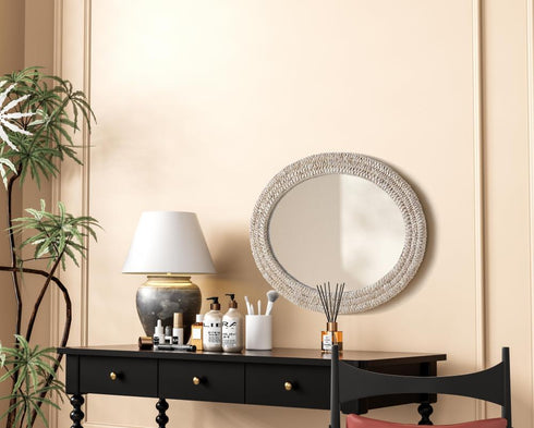 Elegant Lighting Marlowe Oval Cornhusk Mirror 27x36 Inch in Linen White Model: MR4C2736LN