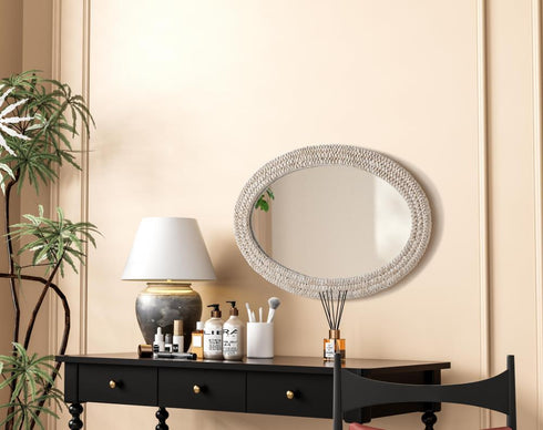 Elegant Lighting Marlowe Oval Cornhusk Mirror 27x42 Inch in Linen White Model: MR4C2742LN