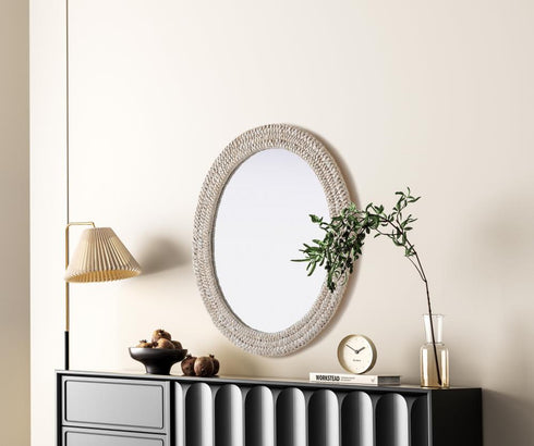 Elegant Lighting Marlowe Oval Cornhusk Mirror 30x36 Inch in Linen White Model: MR4C3036LN