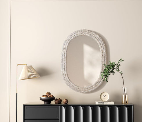 Elegant Lighting Marlowe Oval Cornhusk Mirror 30x42 Inch in Linen White Model: MR4C3042LN