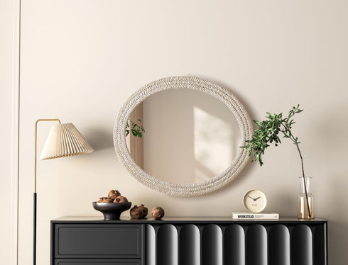 Elegant Lighting Marlowe Oval Cornhusk Mirror 36x42 Inch in Linen White Model: MR4C3642LN