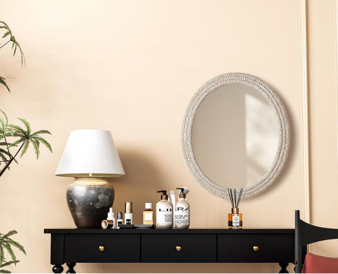 Elegant Lighting Marlowe Oval Cornhusk Mirror 36x42 Inch in Linen White Model: MR4C3642LN