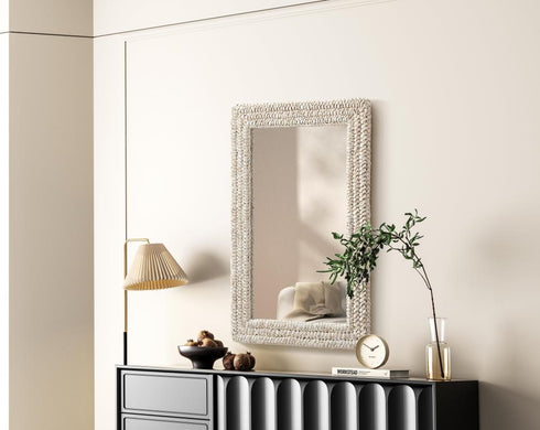 Elegant Lighting Marlowe Rectangle Cornhusk Mirror 24x36 Inch in Linen White Model: MR4A2436LN