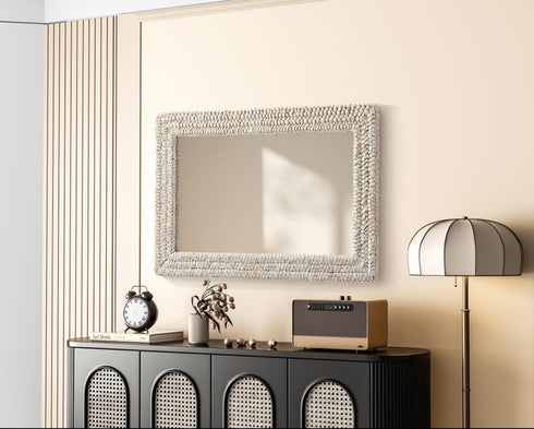 Elegant Lighting Marlowe Rectangle Cornhusk Mirror 24x36 Inch in Linen White Model: MR4A2436LN