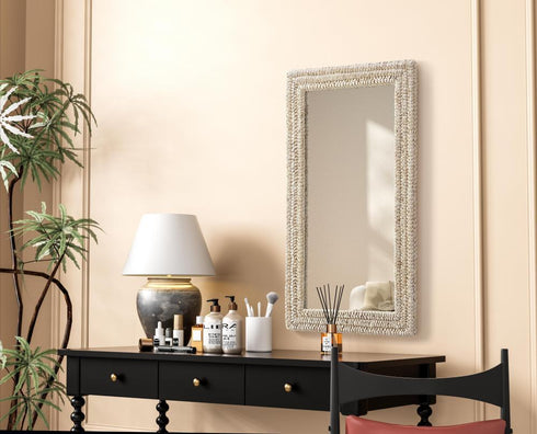 Elegant Lighting Marlowe Rectangle Cornhusk Mirror 24x42 Inch in Linen White Model: MR4A2442LN