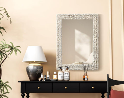 Elegant Lighting Marlowe Rectangle Cornhusk Mirror 27x36 Inch in Linen White Model: MR4A2736LN