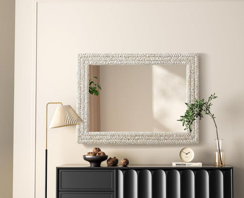 Elegant Lighting Marlowe Rectangle Cornhusk Mirror 27x36 Inch in Linen White Model: MR4A2736LN