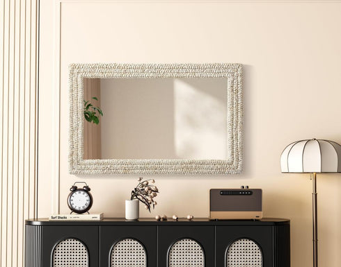 Elegant Lighting Marlowe Rectangle Cornhusk Mirror 27x42 Inch in Linen White Model: MR4A2742LN