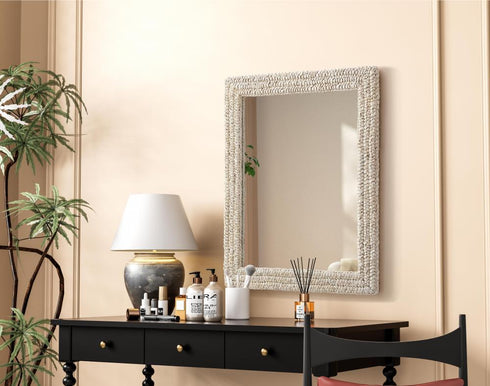 Elegant Lighting Marlowe Rectangle Cornhusk Mirror 30x36 Inch in Linen White Model: MR4A3036LN