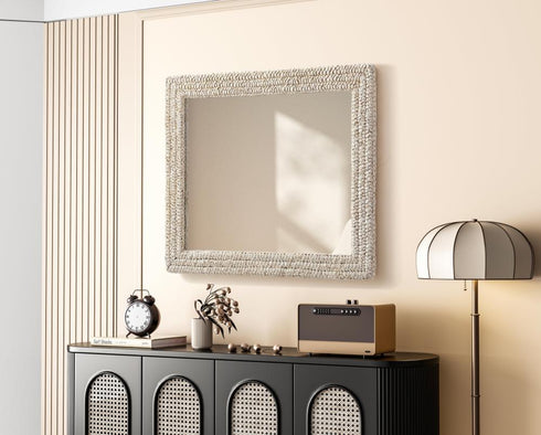 Elegant Lighting Marlowe Rectangle Cornhusk Mirror 30x36 Inch in Linen White Model: MR4A3036LN