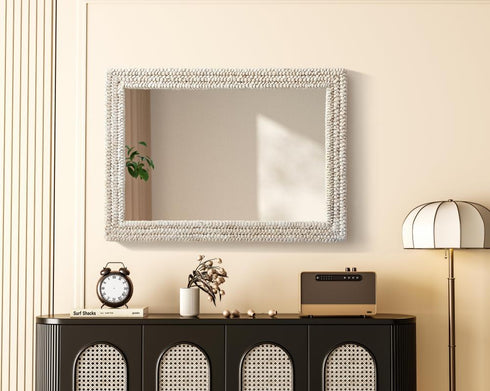 Elegant Lighting Marlowe Rectangle Cornhusk Mirror 30x42 Inch in Linen White Model: MR4A3042LN