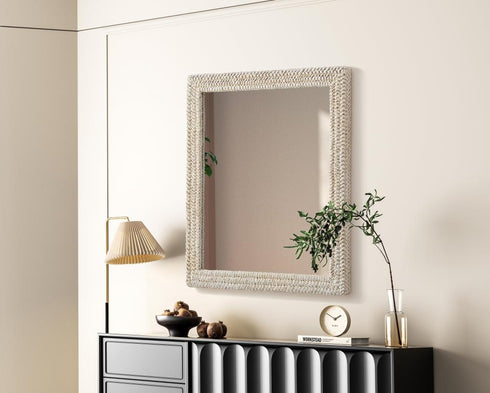 Elegant Lighting Marlowe Rectangle Cornhusk Mirror 36x42 Inch in Linen White Model: MR4A3642LN