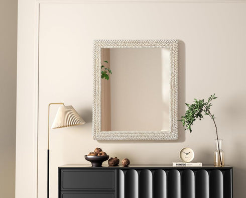 Elegant Lighting Marlowe Rectangle Cornhusk Mirror 36x42 Inch in Linen White Model: MR4A3642LN