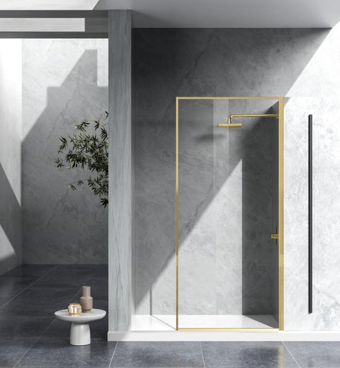Elegant Lighting Melbourne Fixed Framed Shower Door 35x76 in Brushed Gold Model: SD188-3576BGD