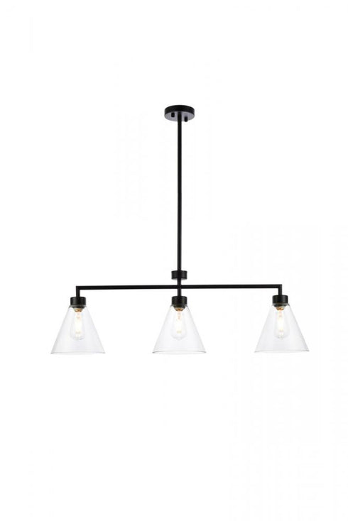 Elegant Lighting Mera 3 lights black pendant in Black and Clear Finish Model: LD2502BK