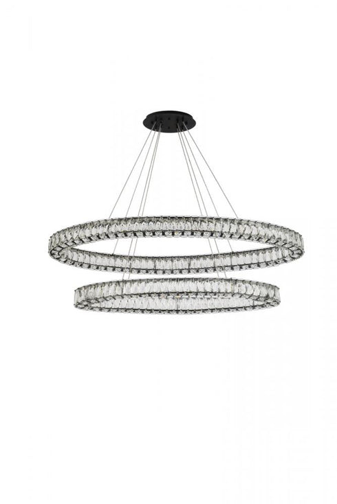 Elegant Lighting Monroe 48 Inch LED Oval Double Ring Pendant in Black Model: 3503D48BK