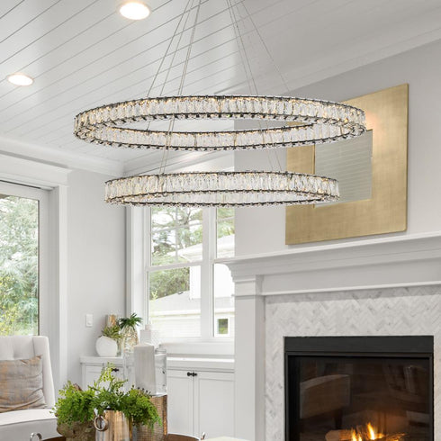Elegant Lighting Monroe 48 Inch LED Oval Double Ring Pendant in Black Model: 3503D48BK