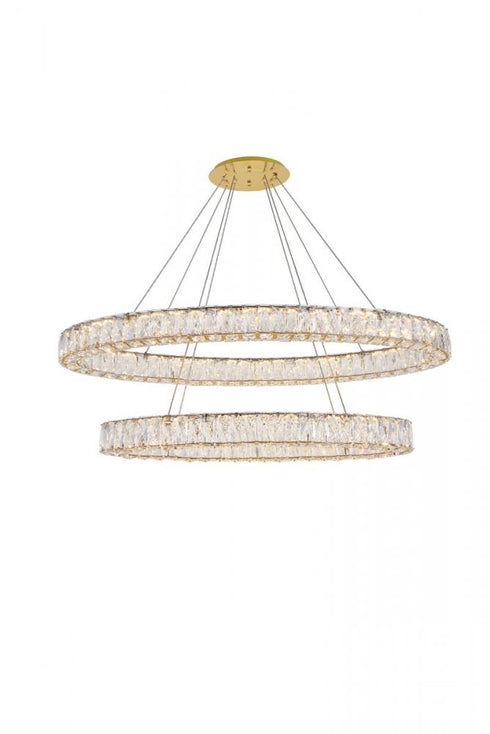 Elegant Lighting Monroe 48 Inch LED Oval Double Ring Pendant in Black Model: 3503D48BK