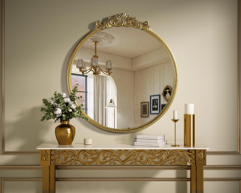 Elegant Lighting Naomi Vintage Resin Mirror 36x38 Inch in Antique Brass Model: MR7G36AB