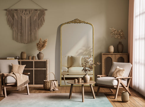 Elegant Lighting Naomi Vintage Resin Mirror 36x72 Inch in Antique Brass Model: MR7F3672AB