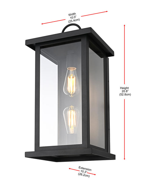 Elegant Lighting Neil 2 Light Wall Sconce W10.0 Inch E10.3 Inch H20.8 Inch in Black Model: OD411W21BK