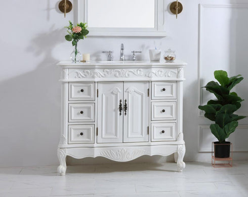 Elegant Lighting Oakland 42 Inch Single Bathroom Vanity in Antique White with Ivory White Engineered Marble Model: VF38842AW-VW