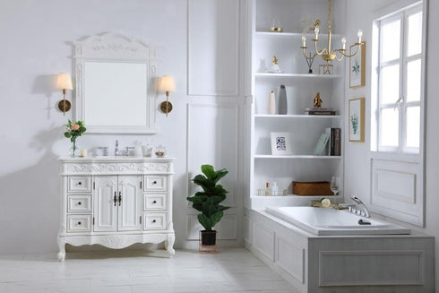 Elegant Lighting Oakland 42 Inch Single Bathroom Vanity in Antique White with Ivory White Engineered Marble Model: VF38842AW-VW