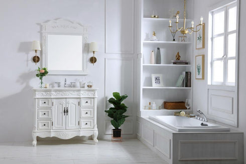 Elegant Lighting Oakland 42 Inch Single Bathroom Vanity in Antique White with Ivory White Engineered Marble Model: VF38842AW-VW