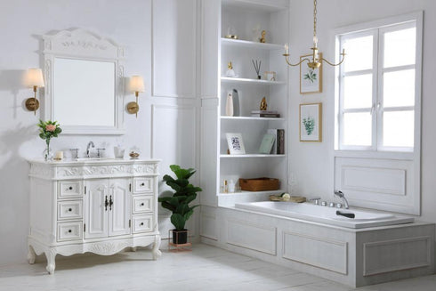 Elegant Lighting Oakland 42 Inch Single Bathroom Vanity in Antique White with Ivory White Engineered Marble Model: VF38842AW-VW