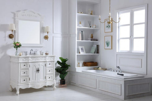 Elegant Lighting Oakland 42 Inch Single Bathroom Vanity in Antique White with Ivory White Engineered Marble Model: VF38842AW-VW