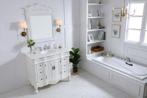 Elegant Lighting Oakland 42 Inch Single Bathroom Vanity in Antique White with Ivory White Engineered Marble Model: VF38842AW-VW