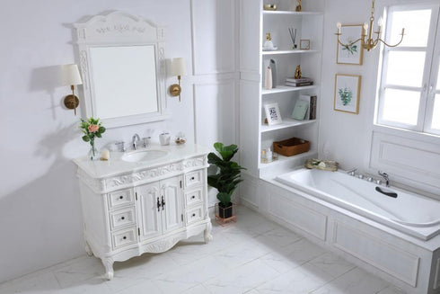 Elegant Lighting Oakland 42 Inch Single Bathroom Vanity in Antique White with Ivory White Engineered Marble Model: VF38842AW-VW