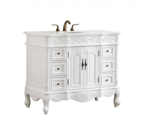 Elegant Lighting Oakland 42 Inch Single Bathroom Vanity in Antique White with Ivory White Engineered Marble Model: VF38842AW-VW