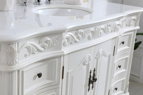 Elegant Lighting Oakland 48 Inch Single Bathroom Vanity in Antique White with Ivory White Engineered Marble Model: VF38848AW-VW