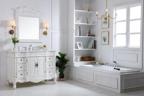 Elegant Lighting Oakland 48 Inch Single Bathroom Vanity in Antique White with Ivory White Engineered Marble Model: VF38848AW-VW