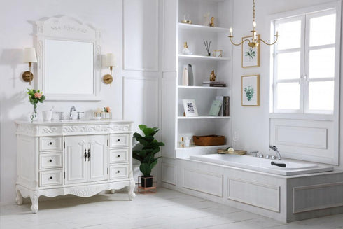 Elegant Lighting Oakland 48 Inch Single Bathroom Vanity in Antique White with Ivory White Engineered Marble Model: VF38848AW-VW